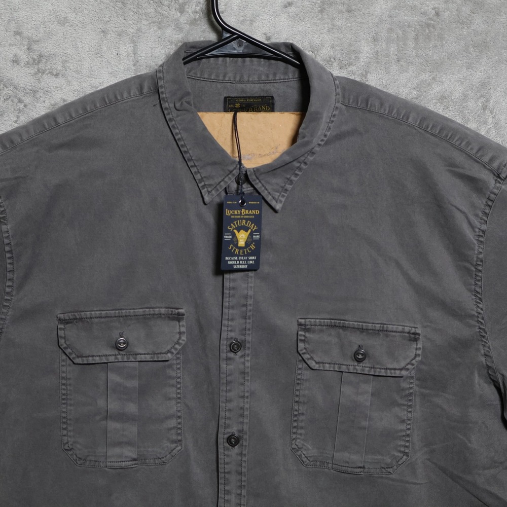 Lucky Brand Shirt Mens XXL Gray Saturday Stretch Long Sleeve Pockets Preppy